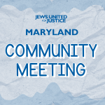 Maryland Community Meeting graphic with blue paper background, and very light fractal image, which is taken from the shape of the map of Maryland, surrounding the text that says "Maryland Community Meeting" in blue.