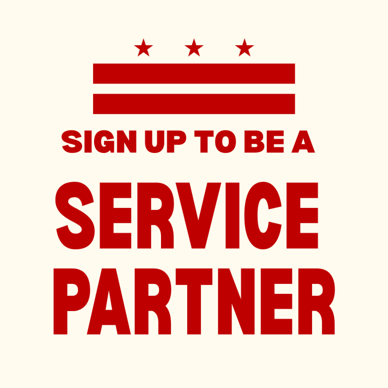 3 basic graphic with DC flag that says: "Sign up to be a service partner"