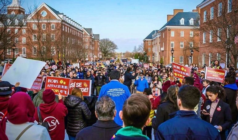 JUFJers, CASA, and other partners and allies at a rally in Annapolis for Immigrant Justice in 2025