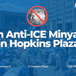 an anti ICE Minyan in Hopkins Plaza