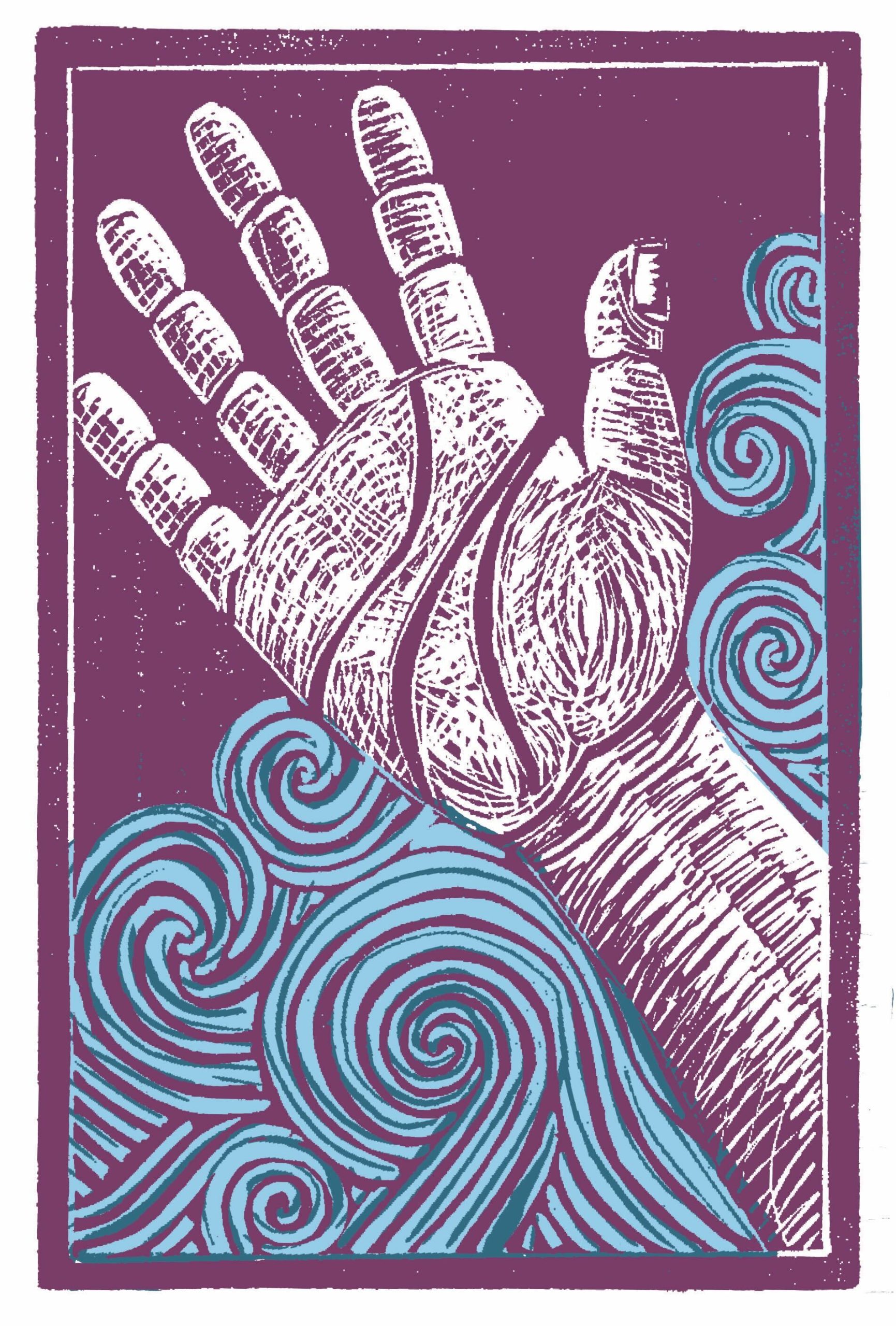 img_8423 Linocut art of a hand parting the waters
